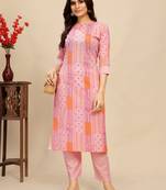women's cotton blend straight printed daily wear casual kurta & pant set