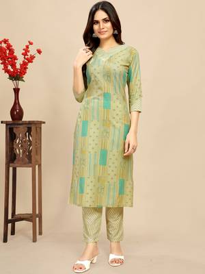women's cotton blend straight printed daily wear casual kurta & pant set 1