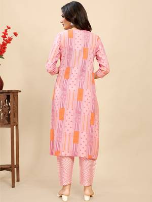 women's cotton blend straight printed daily wear casual kurta & pant set 3