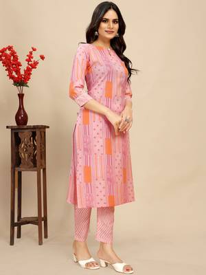 women's cotton blend straight printed daily wear casual kurta & pant set 4