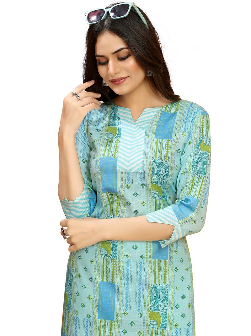 women's cotton blend straight printed daily wear casual kurta & pant set