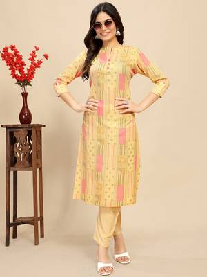 Leeza store women's cotton blend straight printed daily wear casual kurta & pant set 2
