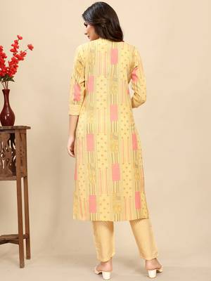 Leeza store women's cotton blend straight printed daily wear casual kurta & pant set 4