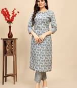 women's cotton blend straight printed daily wear casual kurta & pant set