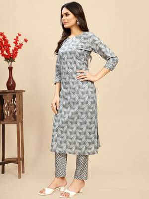 women's cotton blend straight printed daily wear casual kurta & pant set 4