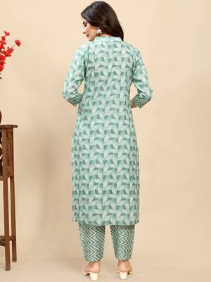 women's cotton blend straight printed daily wear casual kurta & pant set 3