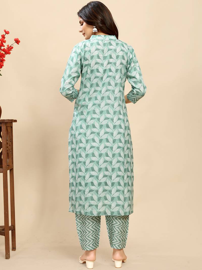 women's cotton blend straight printed daily wear casual kurta & pant set