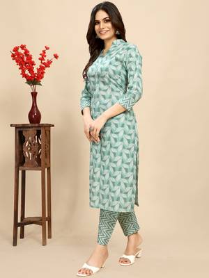 women's cotton blend straight printed daily wear casual kurta & pant set 4