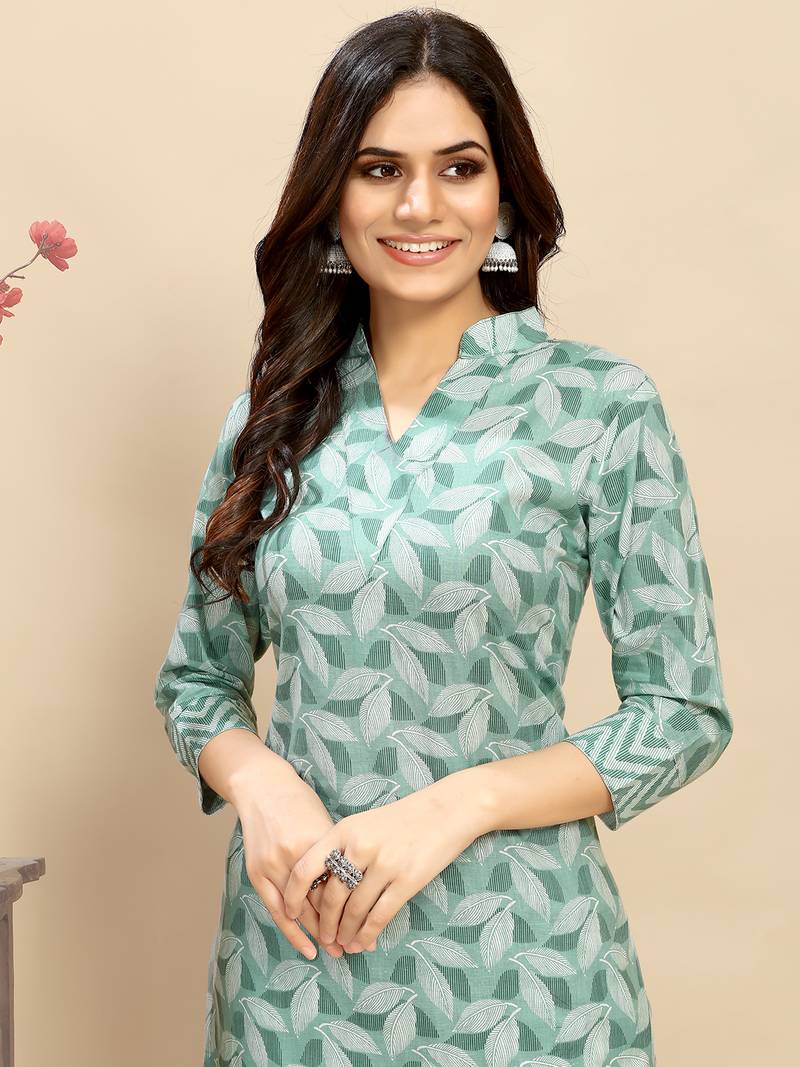 women's cotton blend straight printed daily wear casual kurta & pant set