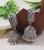 navratri ethnic silver oxidised afghani style trending jhumka earrings