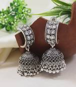 I jewels ethnic silver oxidised afghani style trending jhumka earrings