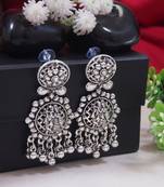 silver oxidised afghani style radhe krishna flute figurative designer earrings