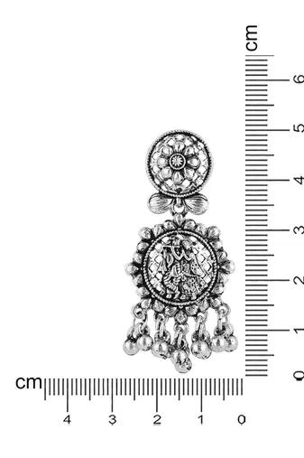 silver oxidised afghani style radhe krishna flute figurative designer earrings