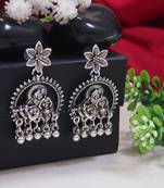 I jewels silver oxidised afghani style radhe krishna flute figurative designer earrings