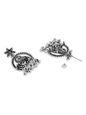I jewels silver oxidised afghani style radhe krishna flute figurative designer earrings 3