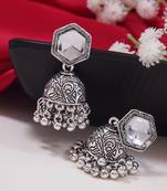 navratri ethnic silver oxidised afghani style trending jhumka earrings