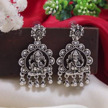 ethnic design silver oxidised afghani style lightweight festive occasional wear earrings 1