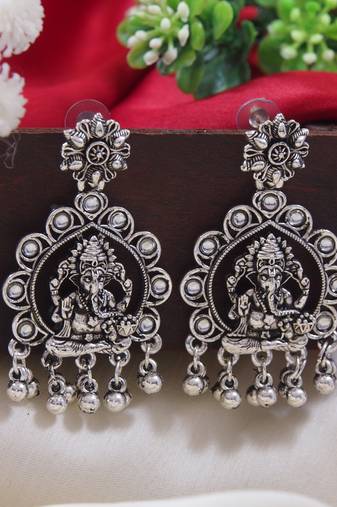 ethnic design silver oxidised afghani style lightweight festive occasional wear earrings