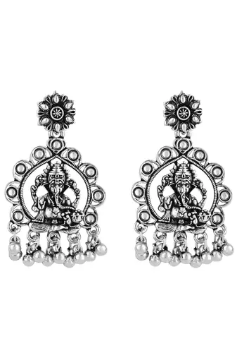 ethnic design silver oxidised afghani style lightweight festive occasional wear earrings