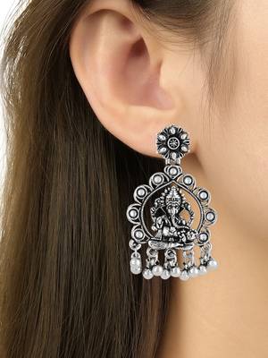 ethnic design silver oxidised afghani style lightweight festive occasional wear earrings 4