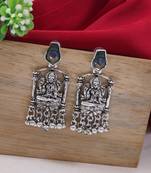 I jewels ethnic silver oxidised afghani boho peacock feather dangle earring
