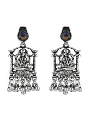 I jewels ethnic silver oxidised afghani boho peacock feather dangle earring 2