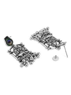 I jewels ethnic silver oxidised afghani boho peacock feather dangle earring 3