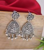 ethnic silver oxidised afghani style floral design temple earrings