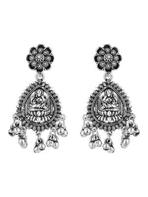 ethnic silver oxidised afghani style floral design temple earrings 2
