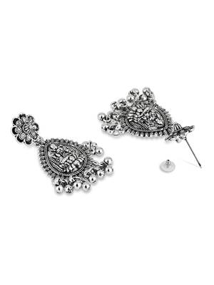 ethnic silver oxidised afghani style floral design temple earrings 3