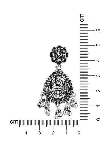 ethnic silver oxidised afghani style floral design temple earrings