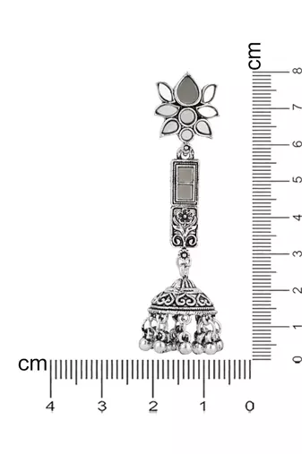 I jewels ethnic silver oxidised afghani style lotus design jhumka earrings