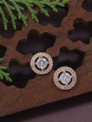 stylish latest fashion rose cubic zirconia round shape stud earrings 1