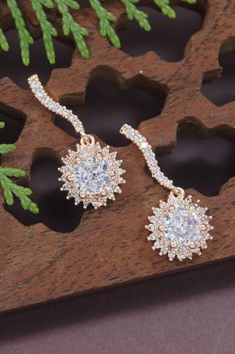I jewels stylish latest fashion rose cubic zirconia trendy stud earrings