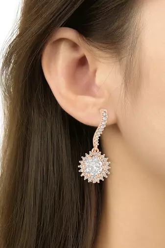 I jewels stylish latest fashion rose cubic zirconia trendy stud earrings