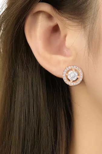 stylish latest fashion rose cubic zirconia round shape stud earrings