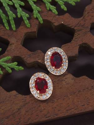 I jewels stylish latest fashion rose cz american diamond oval shape stud earrings 1