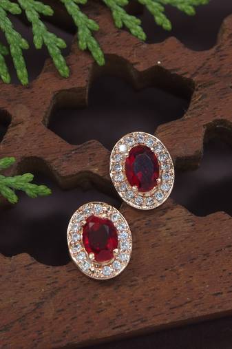 I jewels stylish latest fashion rose cz american diamond oval shape stud earrings