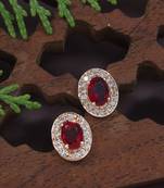 I jewels stylish latest fashion rose cz american diamond oval shape stud earrings
