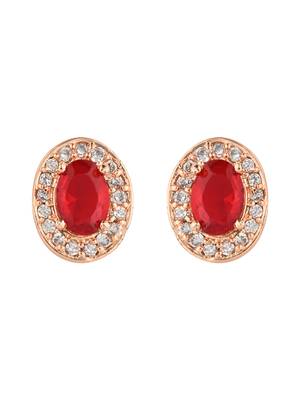 I jewels stylish latest fashion rose cz american diamond oval shape stud earrings 2