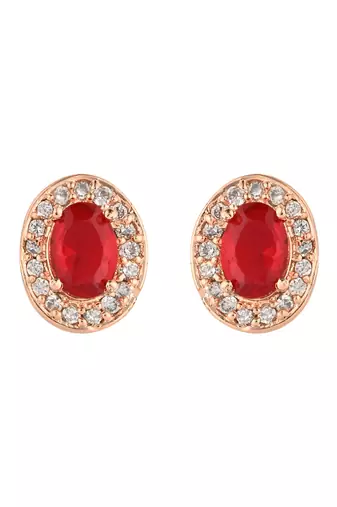 I jewels stylish latest fashion rose cz american diamond oval shape stud earrings