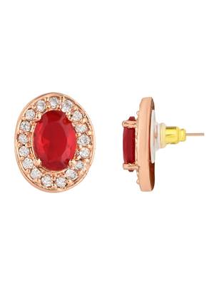 I jewels stylish latest fashion rose cz american diamond oval shape stud earrings 3
