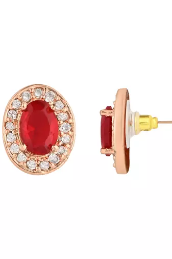 I jewels stylish latest fashion rose cz american diamond oval shape stud earrings