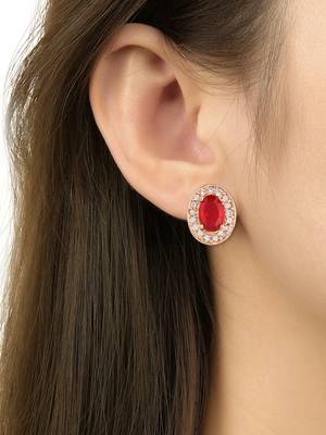 I jewels stylish latest fashion rose cz american diamond oval shape stud earrings 4