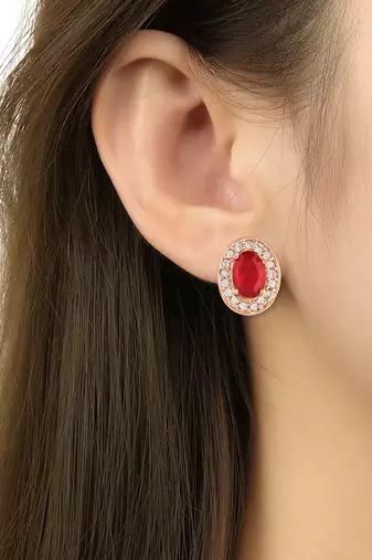 I jewels stylish latest fashion rose cz american diamond oval shape stud earrings