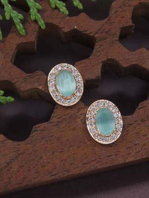 stylish latest fashion rose cz american diamond oval shape stud earrings 1