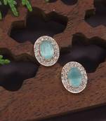 stylish latest fashion rose cz american diamond oval shape stud earrings