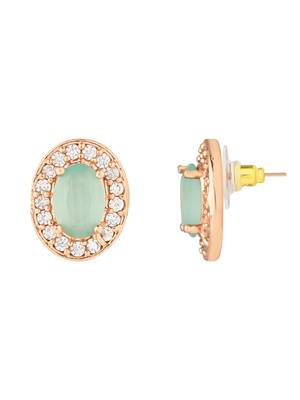 stylish latest fashion rose cz american diamond oval shape stud earrings 3