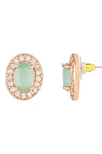 stylish latest fashion rose cz american diamond oval shape stud earrings