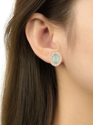 stylish latest fashion rose cz american diamond oval shape stud earrings 4